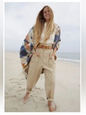 Free People Beige High-Waist Tapered Pants